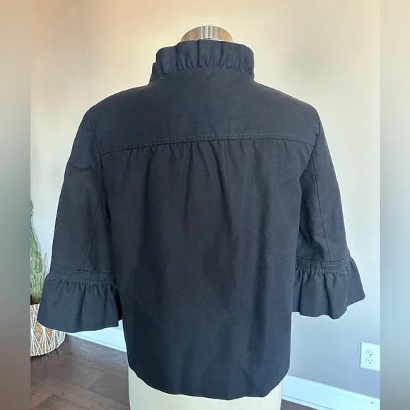 J. Crew Coat Blazer Ruffle Feminine 100% Cotton Canvas Y2K 60s Black Size 12 - Picture 7 of 13